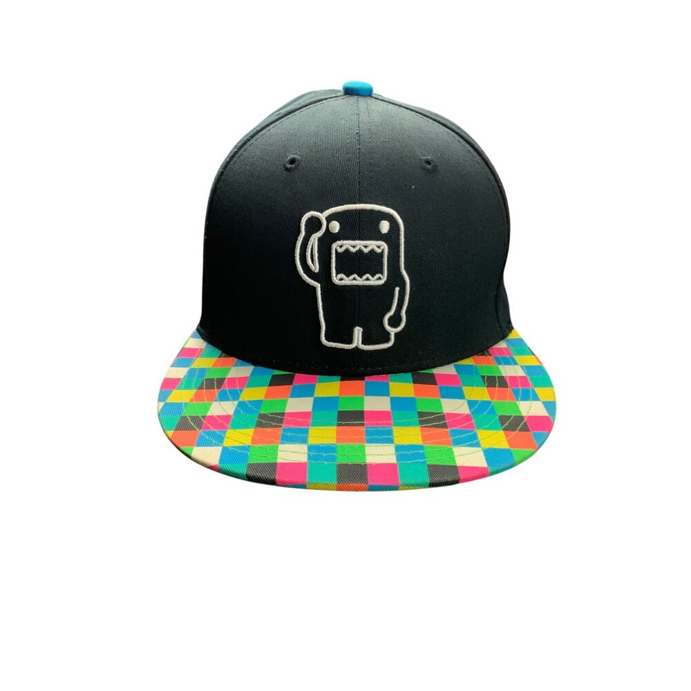 Domo Kun Snapback Hat Black Plaid Brim Adjustable Cap Cartoon Anime Licensed